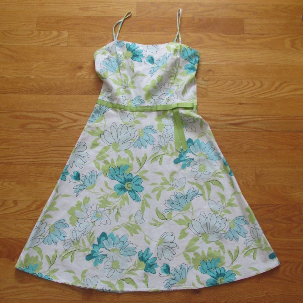 BYER TOO! WOMEN'S JUNIOR'S SIZE 7 DRESS WHITE, AQUA & GREEN FLORAL SPRING EASTER